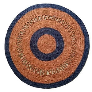 3x3 ft Round Jute Rug Orange & Natural | Handmade Circle Rug | Custom Sizes Available