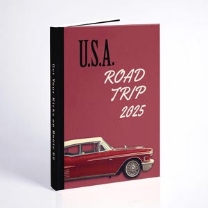 Roadtripjournaal VS | Kersenrood Route 66 Reisdagboek | Bucketlist Dagboek |  Gepersonaliseerde avonturendagboek | 5 x 7"