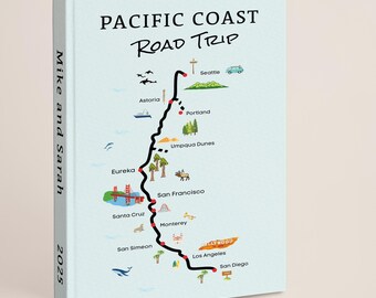 Pacific Coast Highway Journal: registro de aventuras personalizado en EE. UU. en azul agua.