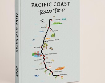 Libro de viaje por la costa oeste / Diario personalizado de 5x7 pulgadas de la autopista de la costa del Pacífico.