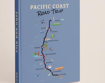 Pacific Coast Highway gift: Personalized Road Trip Travel Notebook in Blue Colour