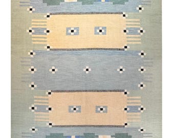 Vintage Kilim Rug 8x10: Handwoven Wool Area Rug, Scandinavian Modern Design