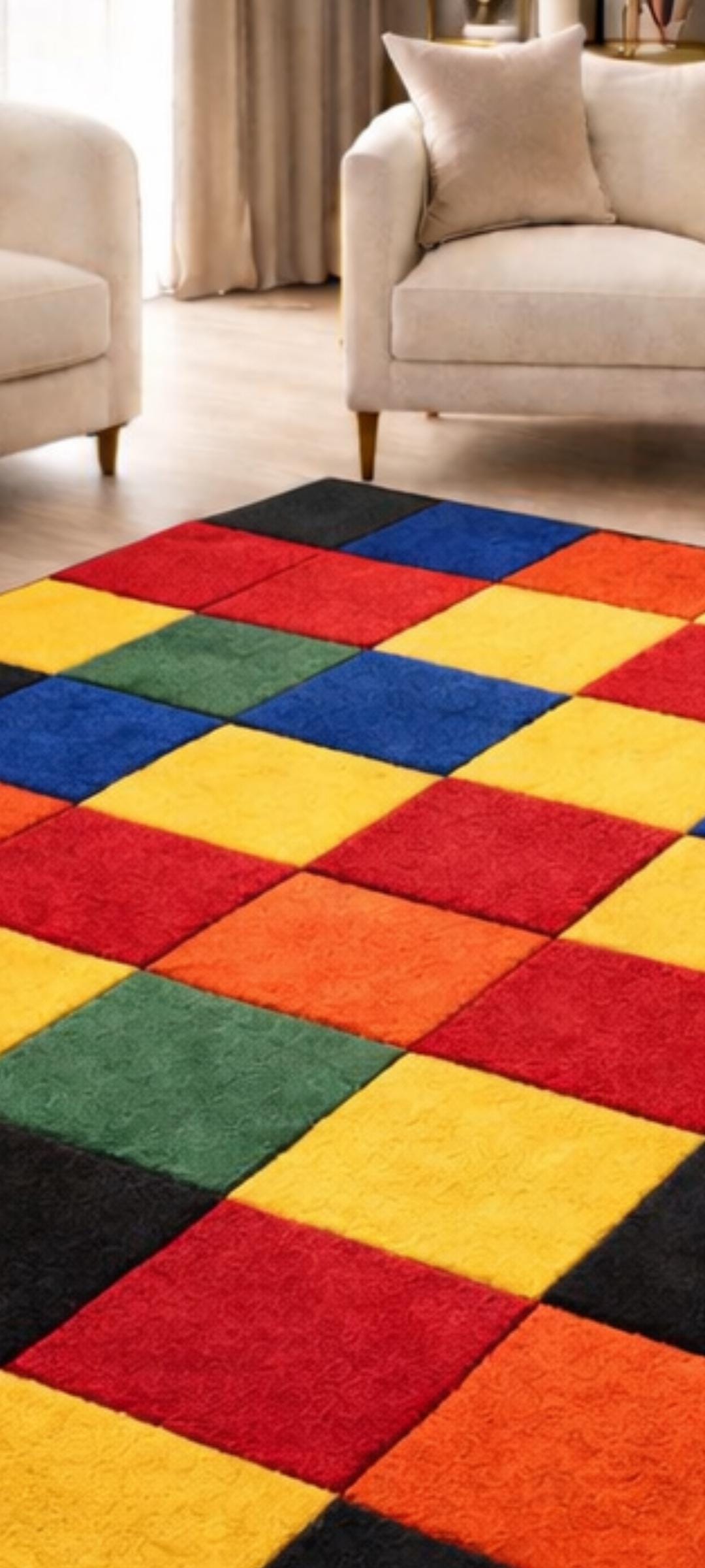 Colorful Big Rug Colorful Checkered Rug | Hand Tufted Wool Area Rug | Multi Color Grid ...
