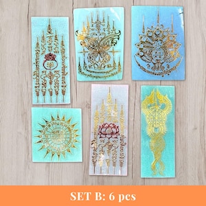 Thai Sak Yant Sticker Gold Foil | Buddhist Amulet Decal for Protection & Luck | Yantra Tattoo Symbol | Laptop, Phone, Car Spiritual Art