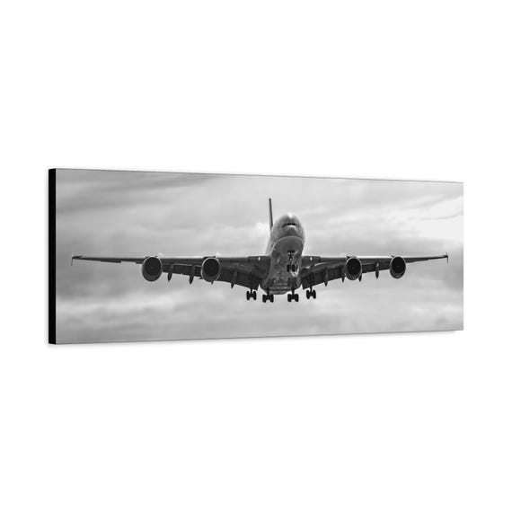 36x12 Canvas Wall Art, Airplane Photo, Black and White Decor, Aviation Gift, Modern Home Decor, Travel Wall Art, Airplane Lovers