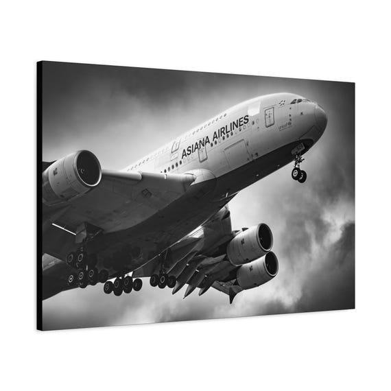 36x24 Black and White Airplane Canvas Art Print, Aviation Decor, Airplane Wall Art, Air Travel Gift, Modern Home Decor