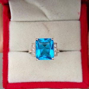 Aquamarine Ring Emerald Cut Vintage Ring Gifts For Her Woman Gift Engagement Ring