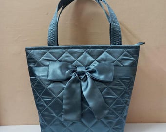 Satin Bow Tote Bag, Quilted Shoulder Bag, Large Handmade Tote, Aesthetic Bow Bag, Gift for Her