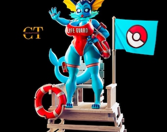 Hand-Painted Resin Vaporeon Figure: Fantasy Shelf Decor