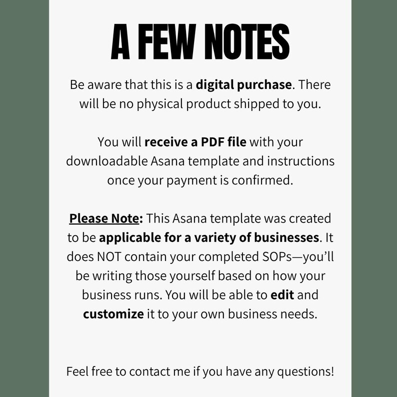 SOP Bank Asana Template Etsy