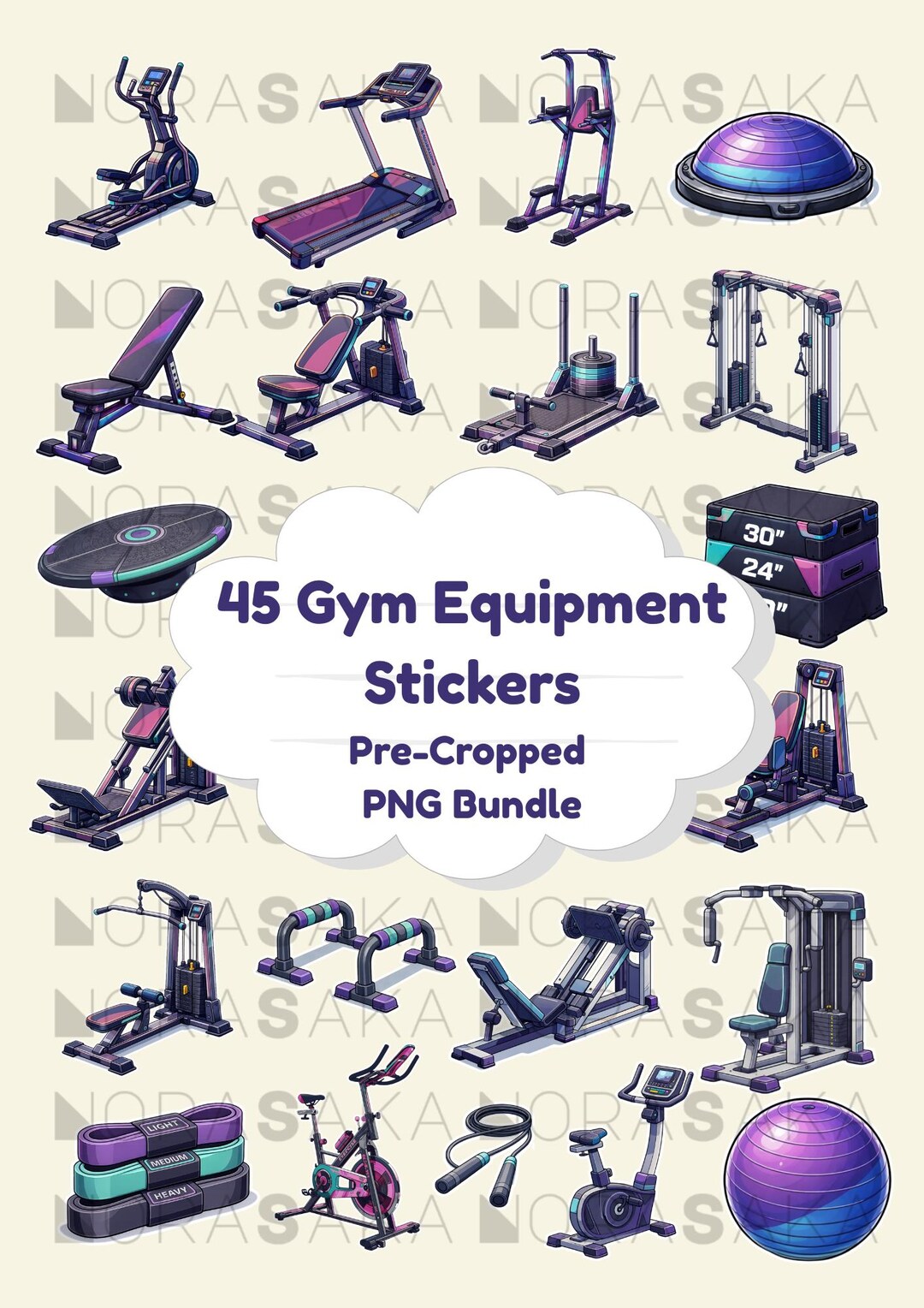 Gym Machine Digital Stickers | 45 Isometric Fitness Equipment Pngs ...