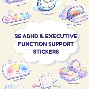 ADHD-planerarklistermärken | Stöd för exekutiva funktioner | Neurodivergenta ikoner | Pastellfärgad välbefinnande