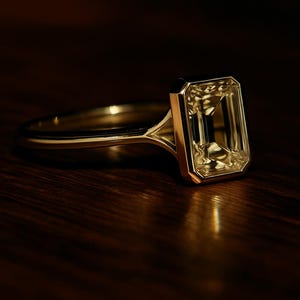 3CT Emerald Cut Moissanite Solitaire Ring, 14K Solid Gold Minimalist Bezel Set Engagement Ring, Modern Classic Wedding Jewelry Gift For Her