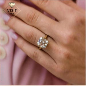 2.5 CT Asscher Cut Moissanite Engagement Ring, Bezel Set Wedding Ring, Solitaire Proposal Ring, Classic Moissanite Promise Ring for Women