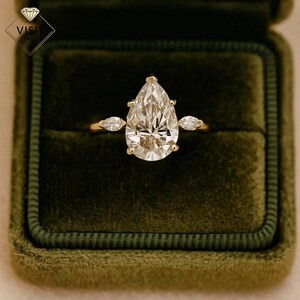 3.00 CT Pear Shape Moissanite Engagement Ring, Diamond Solitaire Wedding Ring, 14K Solid Gold Marquise Cluster Ring, Diamond Rings For Her