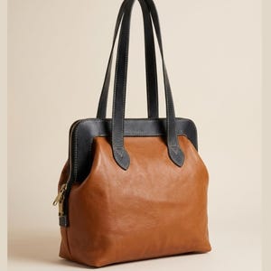 Luxury Leather Tote Bag, Handmade Two-Tone Women’s Doctor Bag, Spacious Daily Carryall