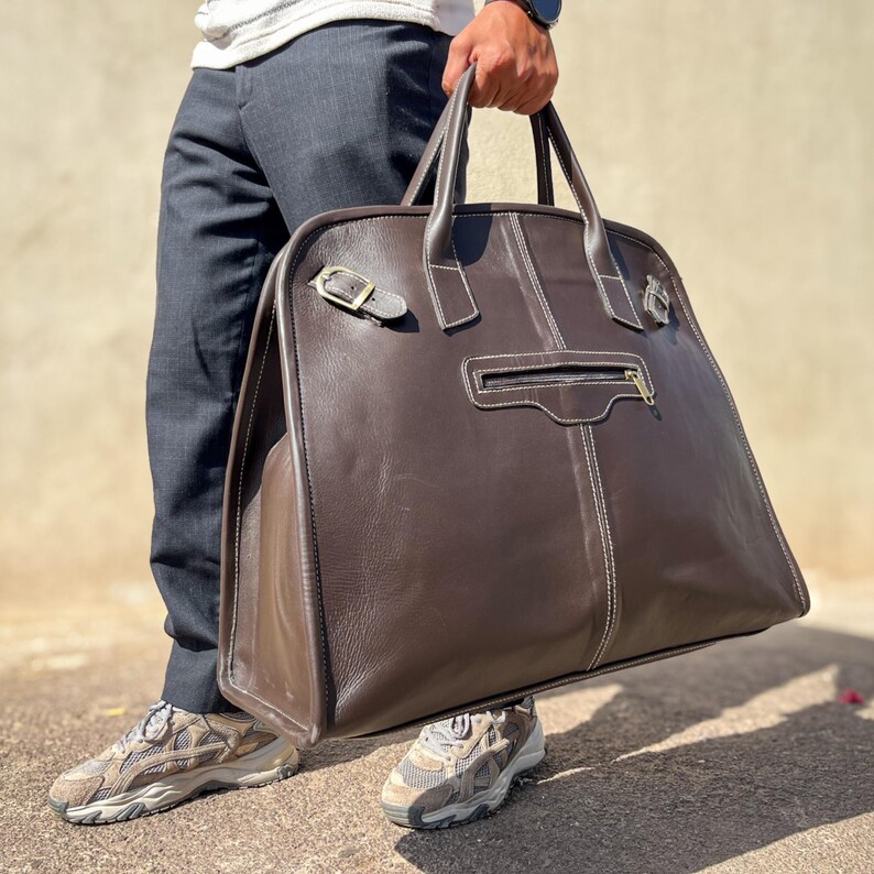 Sac De Voyage En Cuir Duffle Bag Homme - Grand Format, Sangle Ajustable, Fabriqué Main