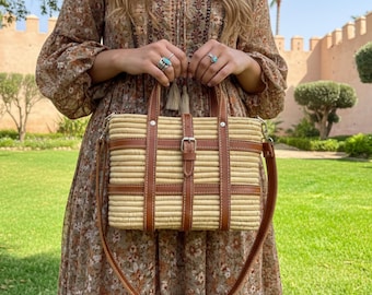 Raffia Tote with Leather Straps | Handmade Woven Basket Purse for Everyday Market & Boho Use