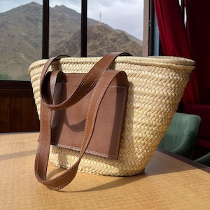 Woven Straw Tote: Leather Pocket Beach Bag | Boho Raffia Handbag