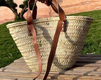Handmade Moroccan Straw Tote Bag: Leather Handles, Removable Strap