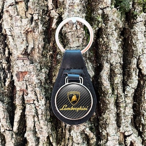 Lamborghini Key fob Leather round epoxy resin decal Keychain  emblem best gift auto accessories keyholder