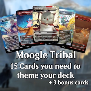 Cartes illustrées complètes dans un skin-proxy MTG de Moogle n' Final Fantasy/modifiées pour Commander/Casual Play-15 cartes numériques prêtes à imprimer + 3 cartes magiques bonus