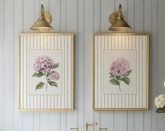 Rosa Hortensien Print | Botanische Wandkunst | Bauernhaus Küche Dekor | Blumen bedruckbar | Cottage Core, Salbeigrün Vintage Blumenkunst