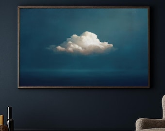 Cloud Wall Art, Minimalist ocean print, Moody cloud painting, Night sky wall art, Blue Wall Decor, Extra large wall art, modern wall art