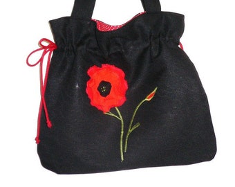 Poppy on Black.. Handbag Shopper