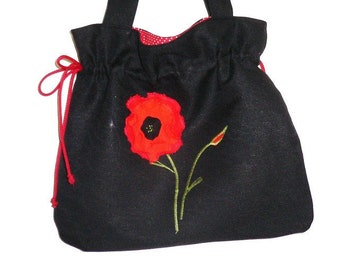 Mohn auf schwarz .. Handtasche- Shopper