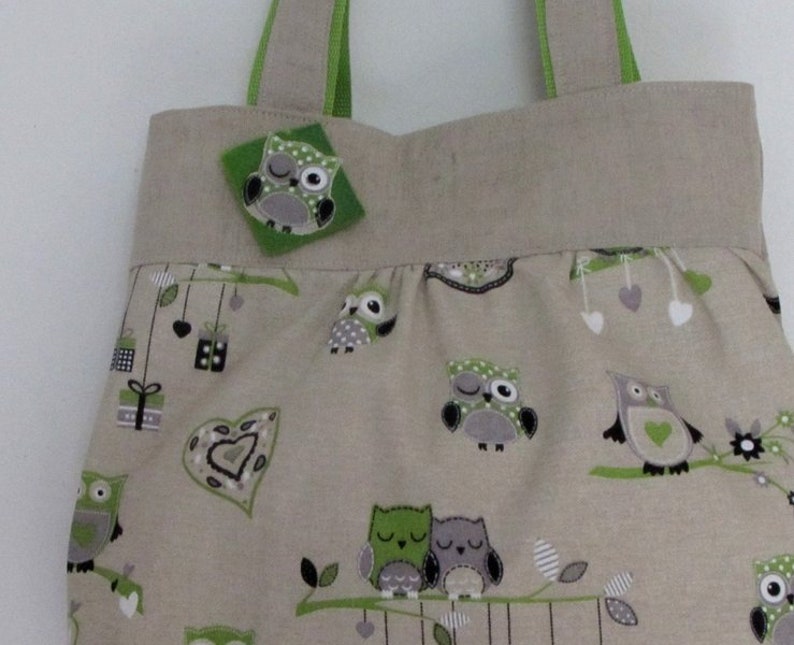 Linen with owl cotton.. Handbag Shopper image 3