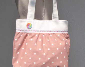 Dots dusky pink -white .. Handbag Shopper