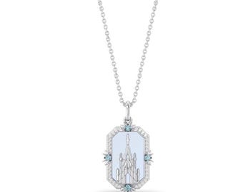 Enchanted Disney Fine Jewelry Sterling Silver with 1/8 CTTW Diamonds, Mother of Pearl and Baby Swiss Blue Topaz Elsa Necklace