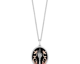 Enchanted Disney Fine Jewelry Rapunzel Necklace, 14K Rose Gold Over Sterling Silver, Onyx & Diamond Tower