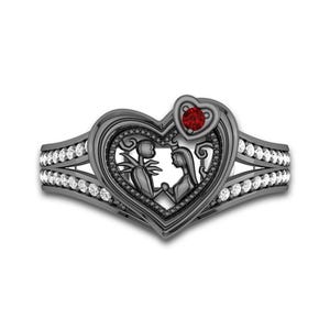 Anillo de compromiso de Jack y Sally, plata de ley 925, granate simulado