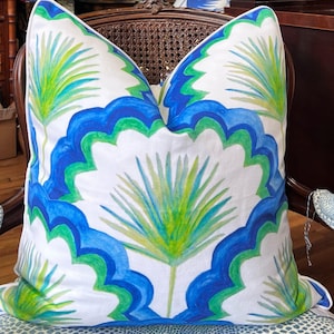 Blue and Green Palm Print Throw Pillow
