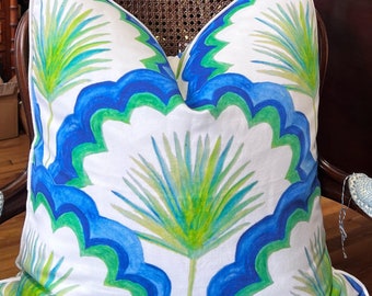 Blue and Green Palm Print Throw Pillow