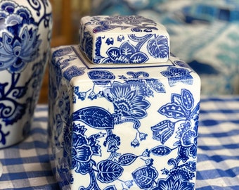 Blue and White Square Jar