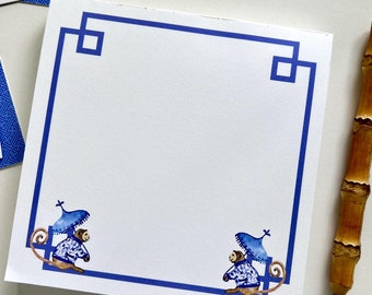 Chinoiserie Monkey Blue and White Chunky Notepad