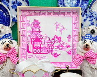 Pink Willow Hand Painted Wood Tray