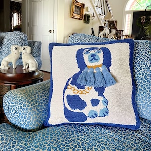 Staffordshire Dog Pillow in Blue and White Etsy Canada