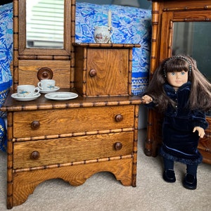 Antique Salesman’s Sample Faux Bamboo Dresser, Doll Furniture, Chest of Drawers