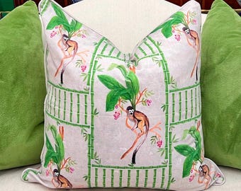 Monkey with Green Bamboo Throw Pillow