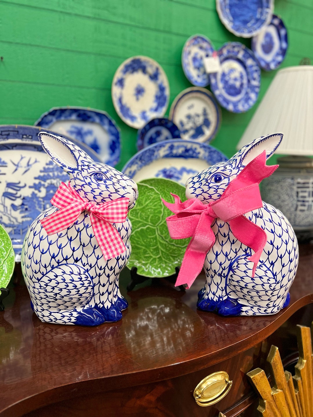 HUGE Blue and White Porcelain Fishnet Bunny Easter Bunny Rabbit - Etsy