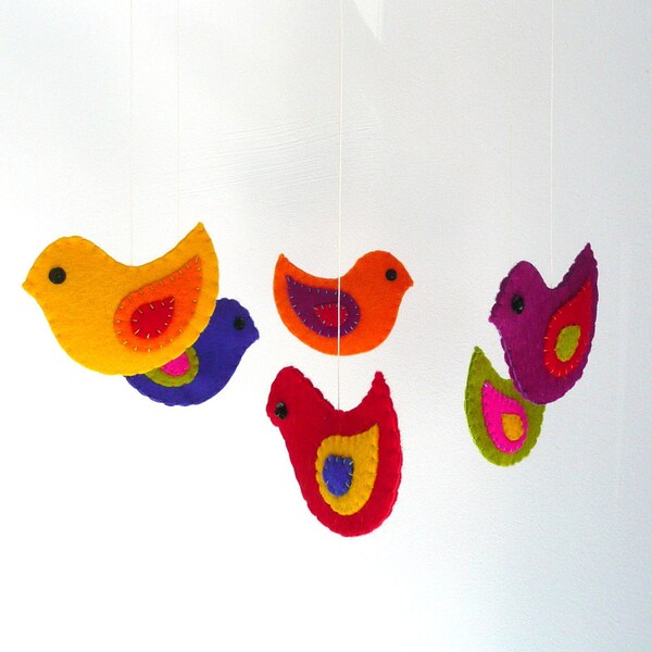 Colorful felt birds mobile