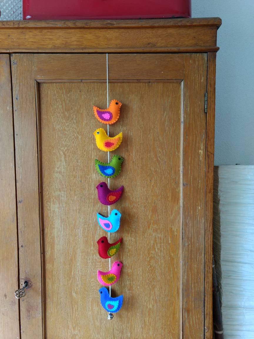 Colorful felt birds wall hanging / door hanging 8 puffy Etsy