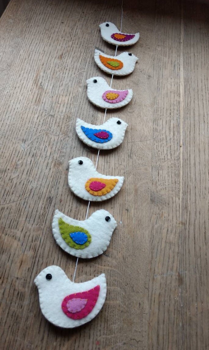 Colorful felt birds wall hanging / door hanging 7 puffy Etsy