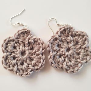 Neutral Crochet Flower Earrings | Boho Floral Dangles | Handmade Lightweight Statement Jewelry | Gift for Her | Fall Flower Earrings