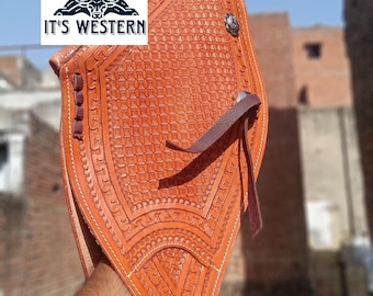 Western Tapaderos Stirrups - Hand Sewn Tooled Leather - Floral Desig Free Shipping