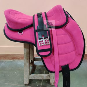Synthetic Saddle Treeless Free max English Pony/adult Horse Saddle Tack With Stirrup Set 10"-18" free ship